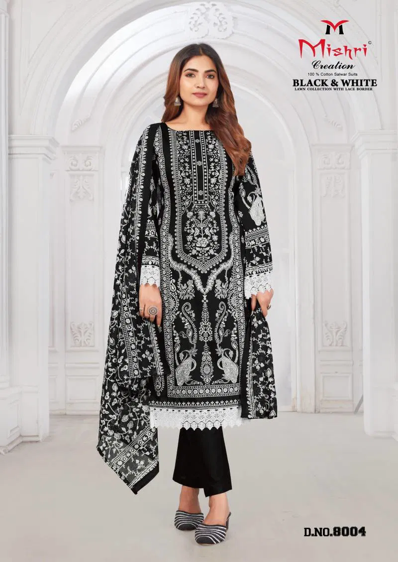 Black And White Vol 8 By Mishri Lawn Cotton Printed Dress Material Bulk Orders In India